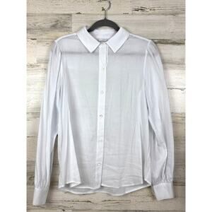 ECRU Womens L White Lightweight Sheer Long Sleeve Casual Button Up Blouse NEW